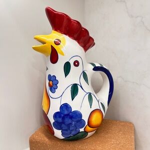Baum Brothers 90s Vintage Italian Wine Chicken Pitcher - Rooster & Fruits